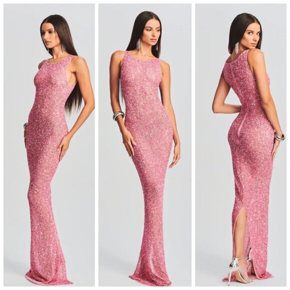 Retrofete Dresses & Skirts - Retrofete Sasha Bubblegum Pink Sequin Embellished Maxi Dress Gown XS EUC